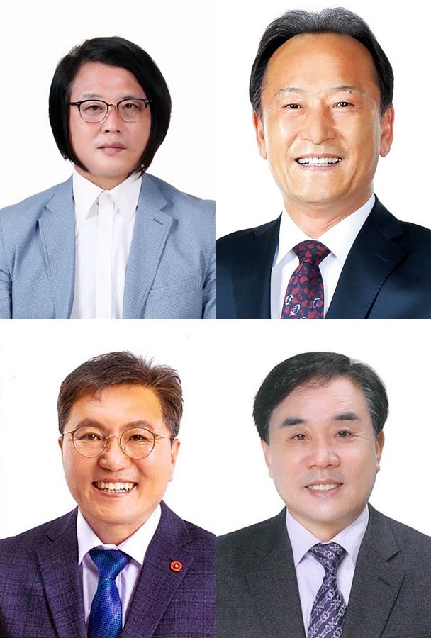 읍면 선거구 당선자. 왼쪽 위에서부터 시계방향으로 현기종, 강연호, 양병우, 하성용 후보