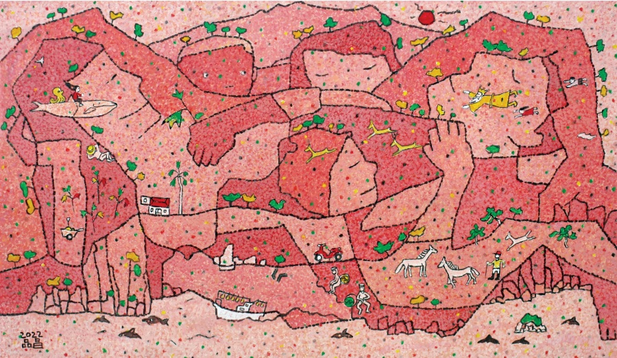 김품창, 어울림의 공간-제주환상, 한지에 아크릴, 2022, 