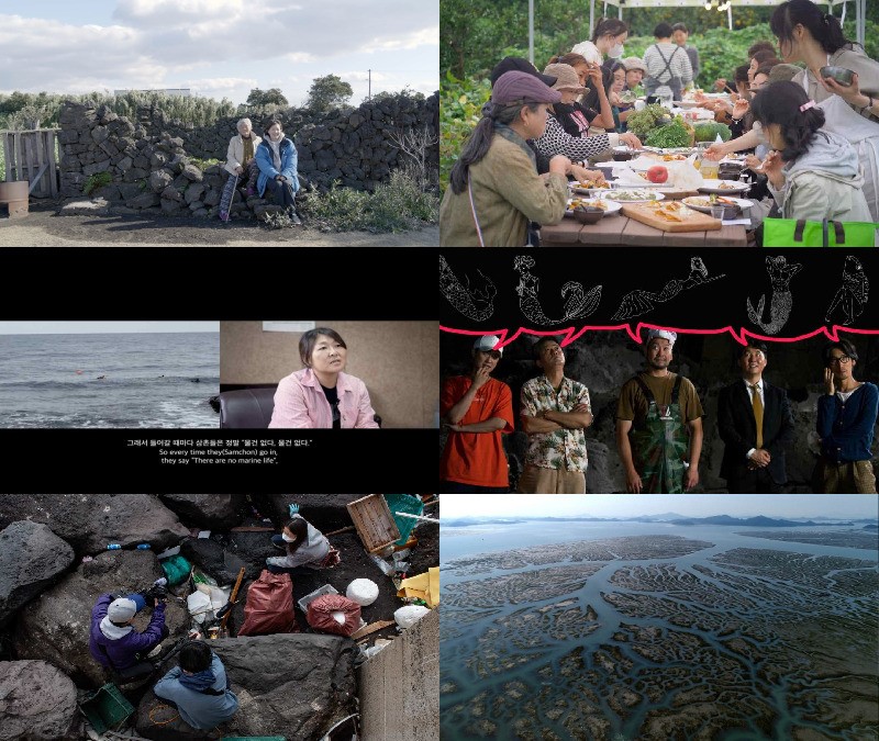 ‘물꽃의 전설’, ‘비건 식탁’, ‘인어춘몽’, ‘수라’, ‘제로 웨이스트’, ‘보말, 노루, 비자나무, 사람’(좌측 상단부터 시계방향으로)