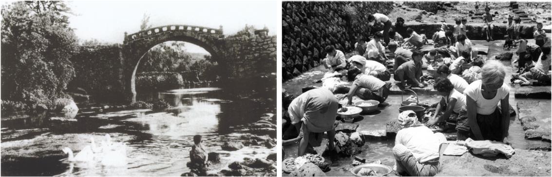 (좌측) 1910년경 산지천 원교. (우측) 산지물 빨래터 (사진=서재철)