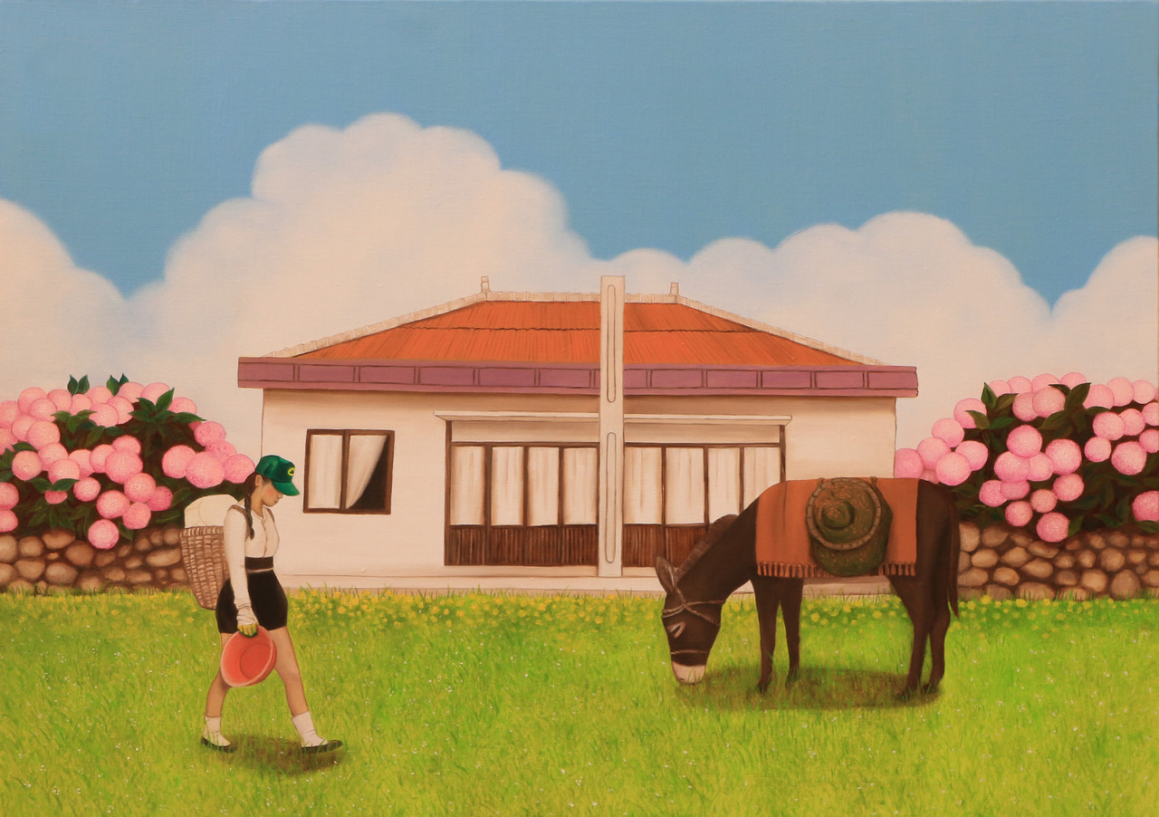 김재이 作, '해녀와 수국' Oil on Canvas 91x72.7cm