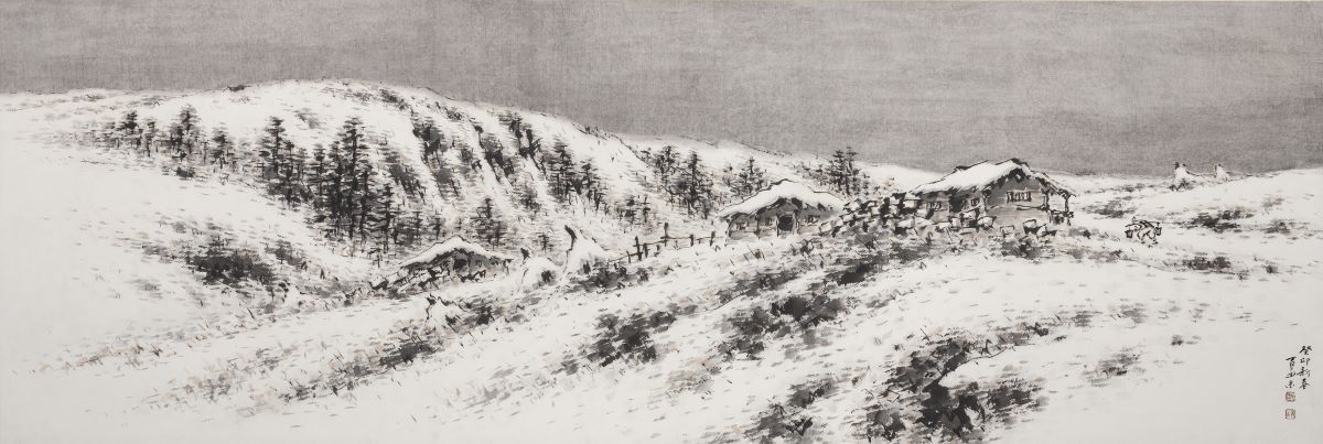 청전 이상범, 설경雪景, 63×187, 1963년, 종이에 수묵채색, 인주문화재단 소장