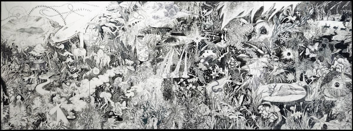 전효경, 작별하지않는다, 193.9x521.2cm, 장지에 수묵펄안료, 2024 