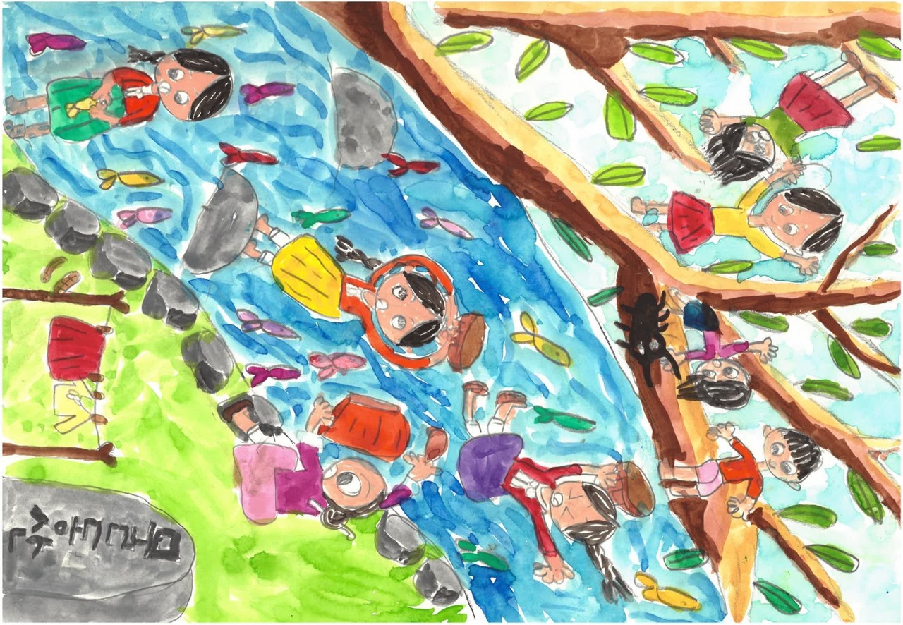 그림부문 최우수상 법환초 2학년 이솔 학생 작품 '물동산 빨래터'